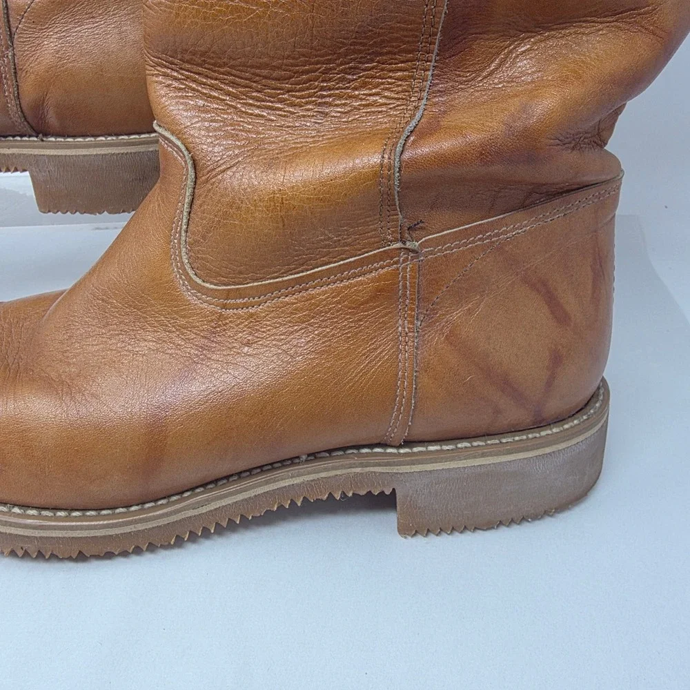 Dingo Leather Engineer Boots Mens 7.5 D Tan Brown Vibram Sole Vintage USA Good